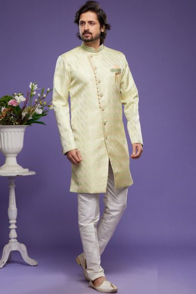 Pista Green Banarasi Jaquard Indo Western for Men (NMK-6999)