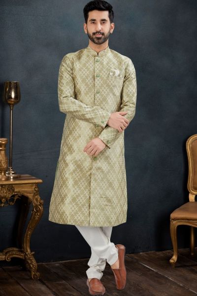 Pista Green Banarasi Jaquard Indo Western (NMK-7608)