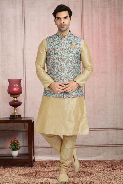 Pista Green Banarasi Silk Nehru Jacket (NMK-5672)