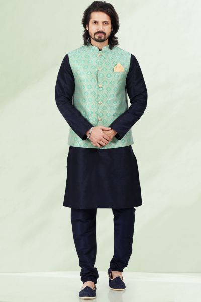 Pista Green Banarasi Silk Nehru Jacket (NMK-6691)