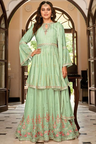 Pista Green Chinon Salwar Suit (NWS-6985)