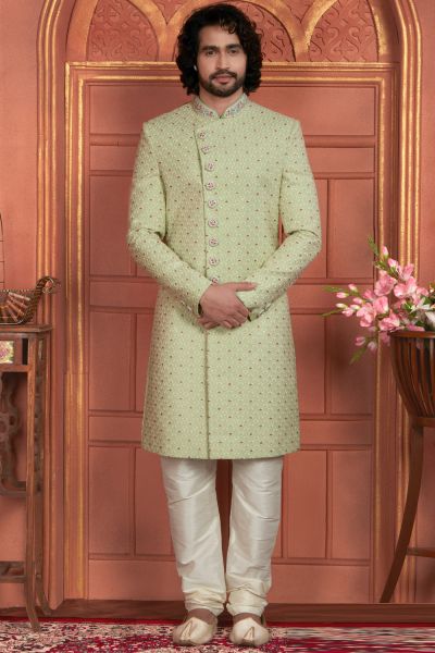 Pista Green Georgette Sherwani for Men (NMK-7895)