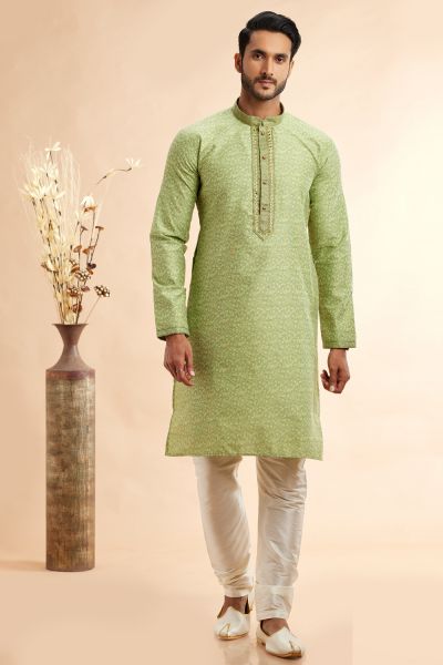 Pista Green Jaquard Art Silk Kurta for Men (NMK-7912)