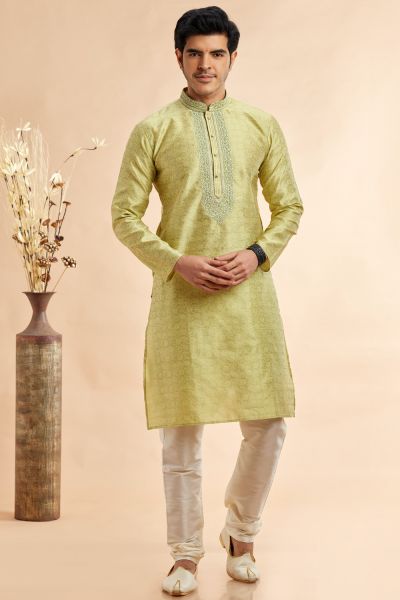 Pista Green Jaquard Art Silk Kurta Pajama (NMK-7905)