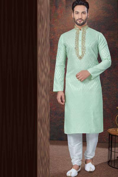 Pista Green Jaquard Kurta Pajama (NMK-7833)