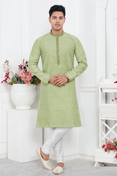 Pista Green Jaquard Silk Brocade Kurta for Men (NMK-7737)