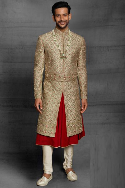 Pista Silk Mens Sherwani (NMK-5422 )