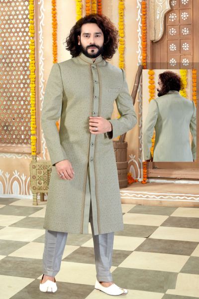 Pista Silk Sherwani (NMK-4327)