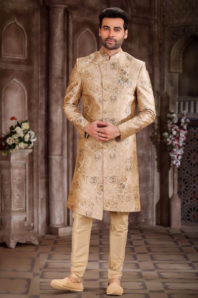 Printed Beige Art Silk Sherwani (NMK-6871)