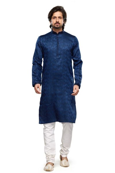 Printed Blue Art Silk Kurta for Men (NMK-7487)