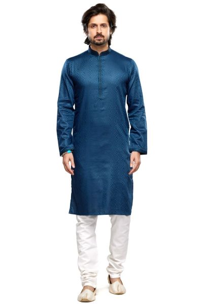 Printed Blue Art Silk Kurta Pajama (NMK-7485)