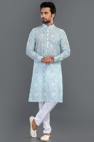 Printed Blue Cotton Kurta Pajama (NMK-8129)