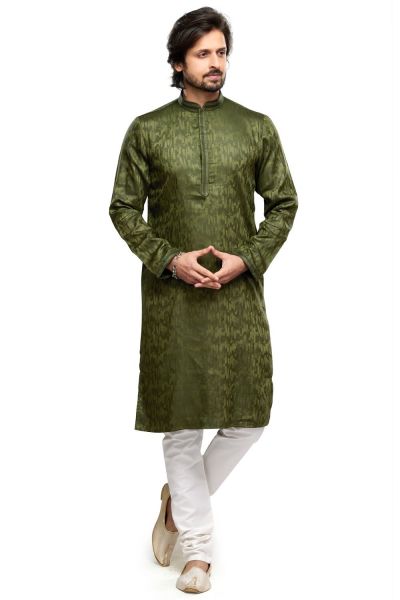 Printed Green Art Silk Kurta Pajama (NMK-7486)