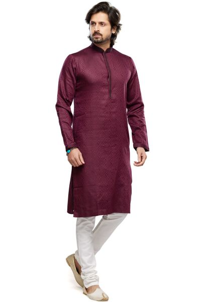 Printed Maroon Art Silk Kurta Pajama (NMK-7484)