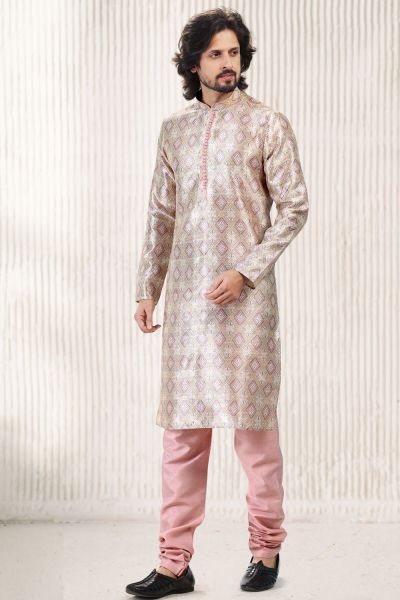 Printed Peach Silk Kurta Pajama (NMK-6715)