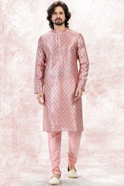 Printed Pink Jaquard Kurta Pajama (NMK-6712)