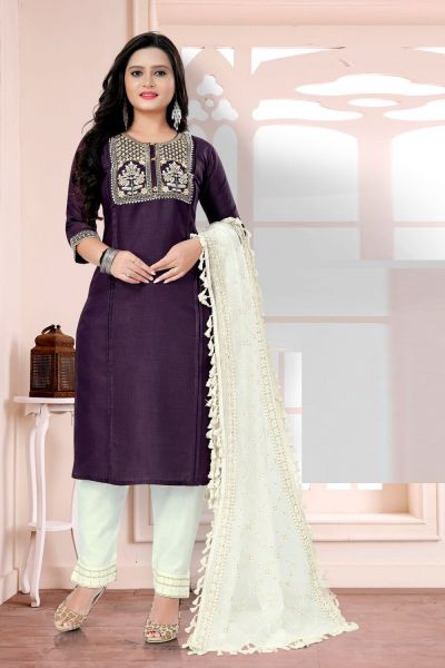 Purple Cotton Slub Salwar Suit (NWS-6076)