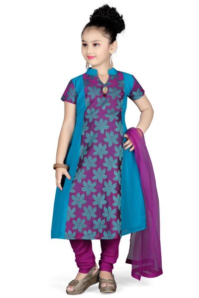 Purple Georgette Girls Salwar Kameez (NFG-097)