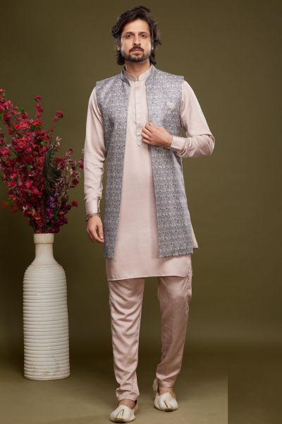 Purple Grey Art Silk Digital Printed Jacket Kurta (NMK-7087)