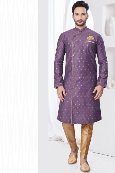 Purple Jaquard Mens Indo Western (NMK-7838)