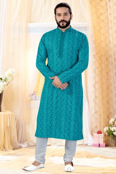 Rama Georgette Lucknowi Kurta Pajama (NMK-4243)