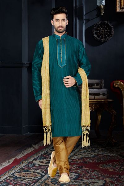 Rama Green Art Dupion Kurta Pajama (NMK-3452)