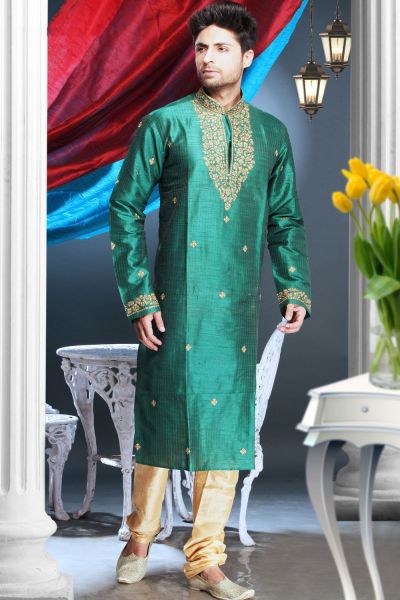 Rama Green Art Silk Designer Kurta Pajama (NMK-1620)