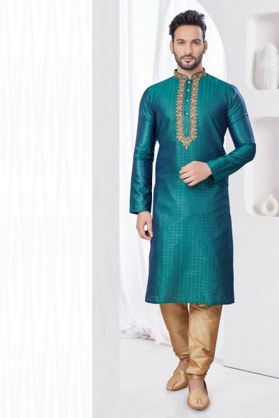 Rama Green Jaquard Kurta Pajama (NMK-7803)