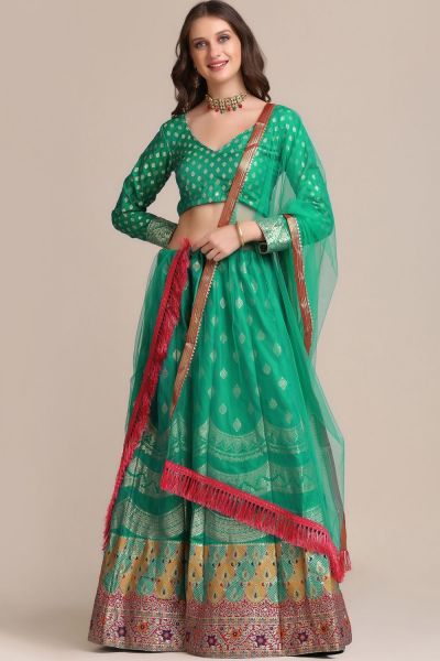 Rama Green Jaquard Silk Lehenga Choli for Women (NWG-1095)