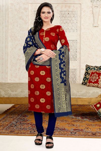 Red Banarasi Silk Salwar Suit (NWS-6392)