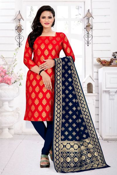 Red Banarasi Silk Salwar Suit (NWS-6429)