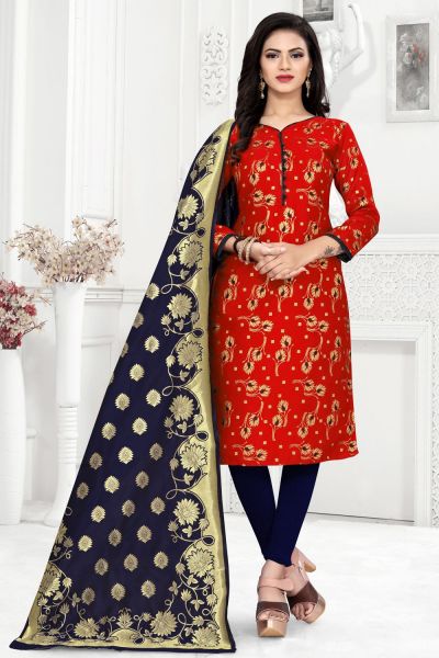 Red Banarasi Silk Womens Salwar Suit (NWS-6357)