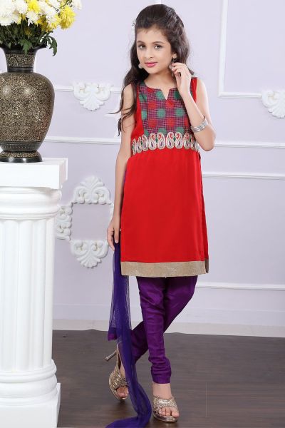 Red Georgette Girls Salwar Suit (NFG-187)