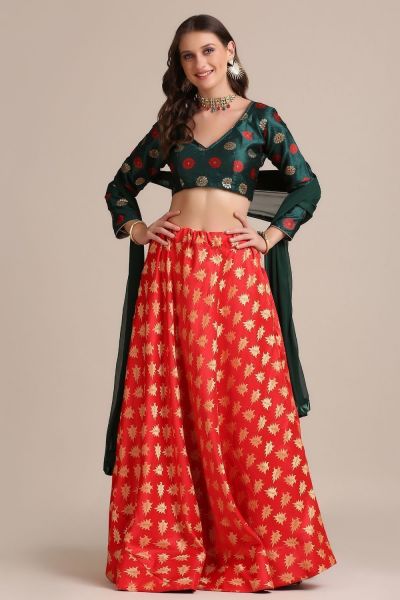 Red Jaquard Silk Lehenga Choli (NWG-1105)