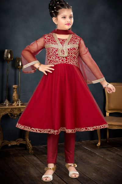 Red Net Girls Salwar Kameez (NFG-271)