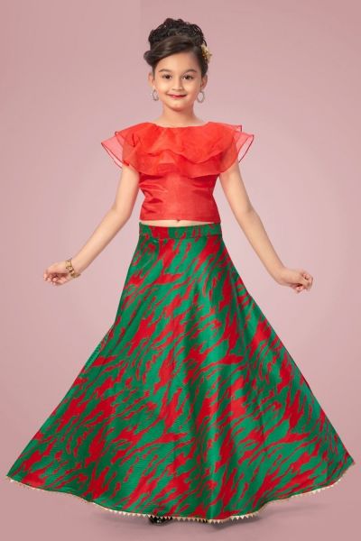 Red Organza Girls Lehenga Choli (NFG-260)