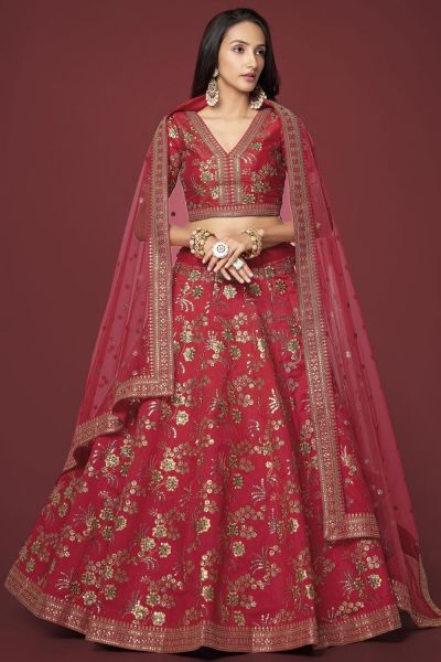 Red Slub Silk Lehenga Choli (NWG-1391)