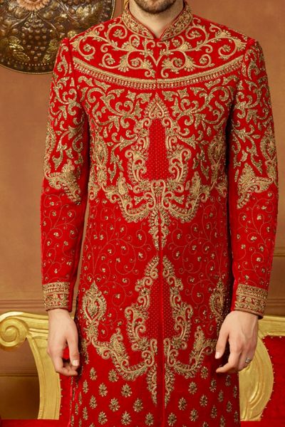 Buy Red Velvet Indian Sherwani (NMK-3915) Online