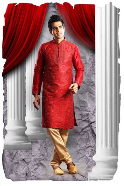 Reddish Maroon Art Dupion Mens Kurta (NMK-1353)