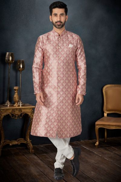 Rose Gold Pink Banarasi Jaquard Indo Western (NMK-7605)