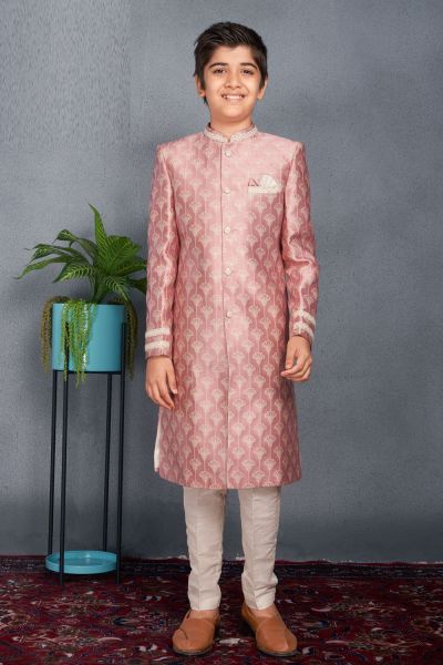 Rose Gold Pink Brocade Kids Sherwani (NKK-739)