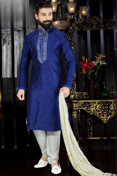 Royal Blue Art Dupion Kurta(NMK-3380)