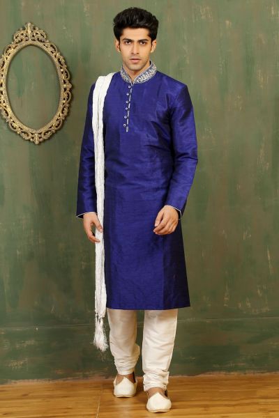 Royal Blue Dupion Art Silk Kurta Pajama for Men (NMK-3292)