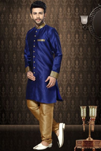 Royal Blue Giccha Silk Indo Western Kurta (NMK-3195)