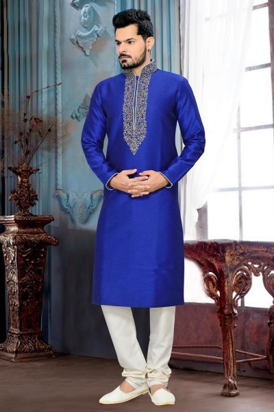 Royal Blue Giccha Silk Kurta Pajama (NMK-2639)