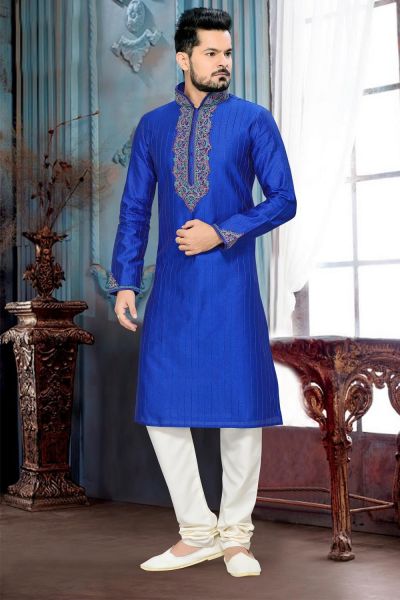 Royal Blue Giccha Silk Mens Kurta (NMK-2640)