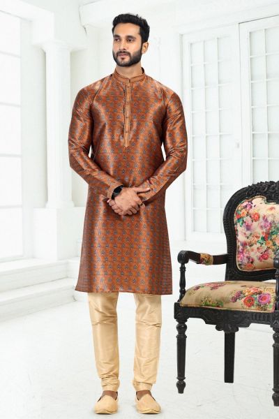 Rust Banarasi Silk Kurta Pajama (NMK-6699)