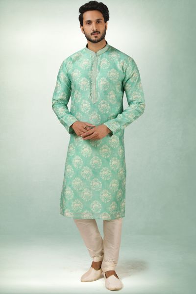 Sea Green Art Silk Kurta Pajama (NMK-5833)