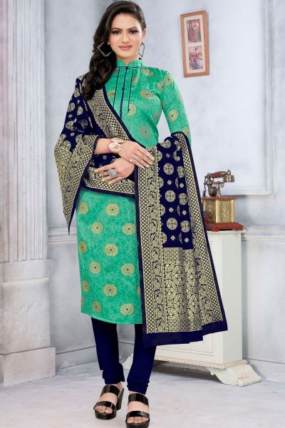 Sea Green Banarasi Silk Salwar Kameez (NWS-6390)