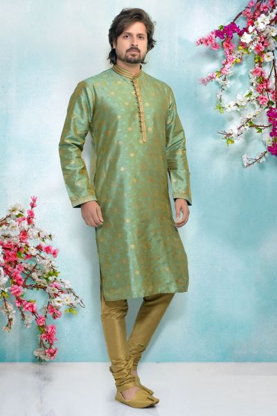 Sea Green Jaquard Silk Brocade Kurta Pajama (NMK-4921)